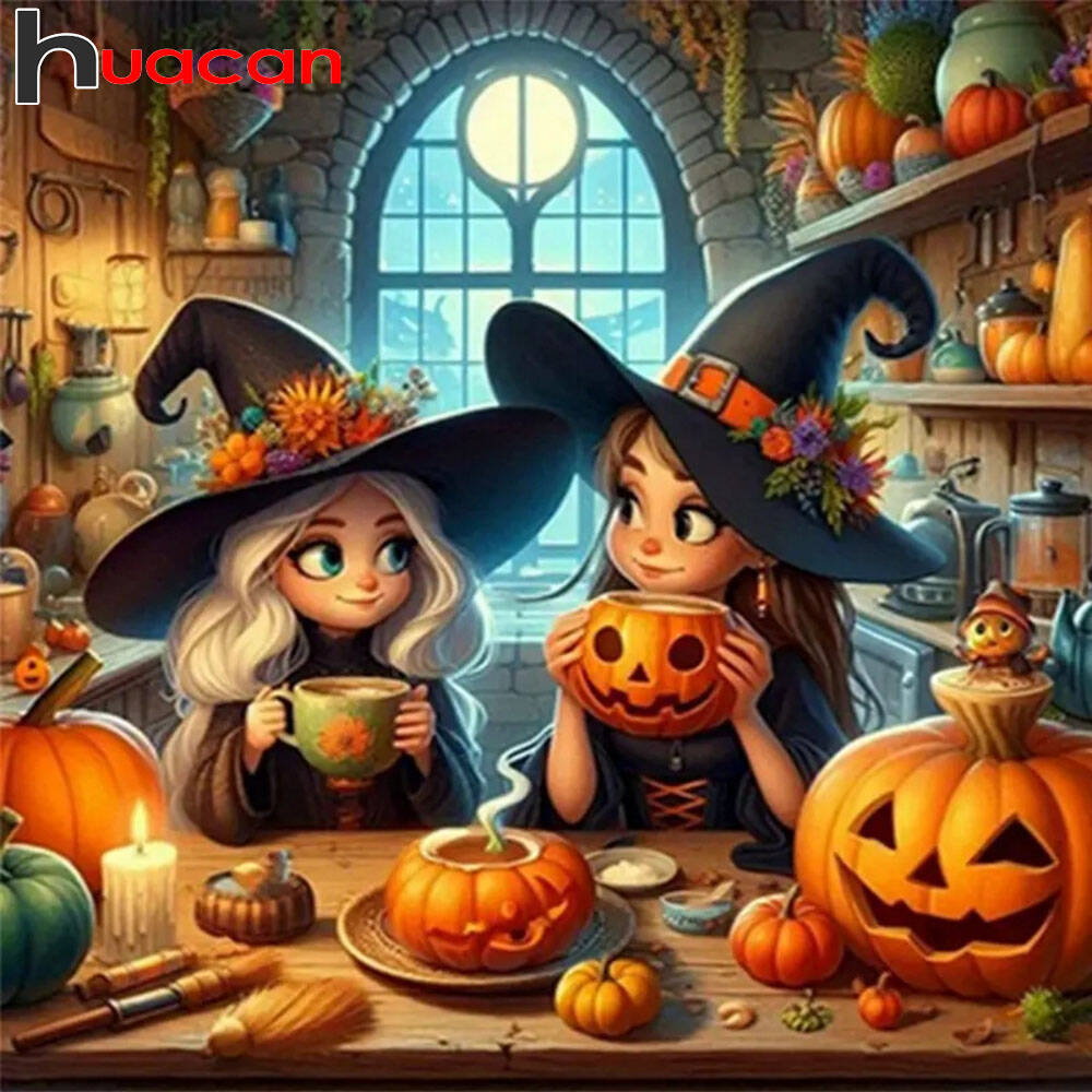 5D Diamond Painting Kit Full Drill - Huacan Halloween Decoration Diamond Painting Gril