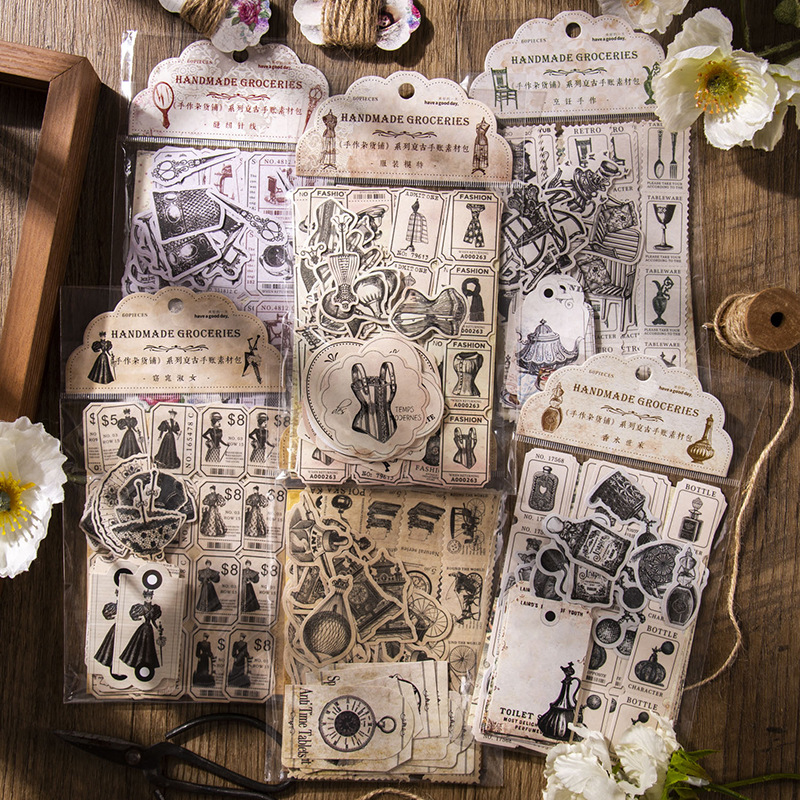60 pcs Vintage Stickers+materi - đánh giá và giá Vintage Junk Journal Scrapbooking Paper