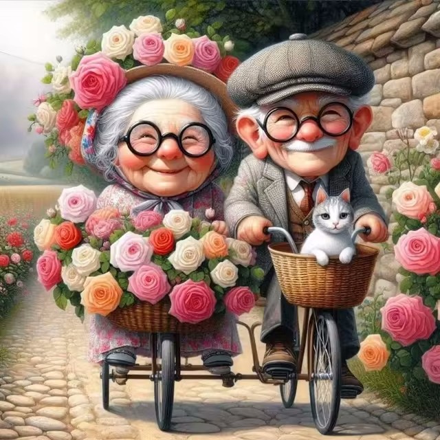 Cartoon Happy Old Couple 5D Fu - đánh giá và giá 5D Diamond Painting Kit Full Drill