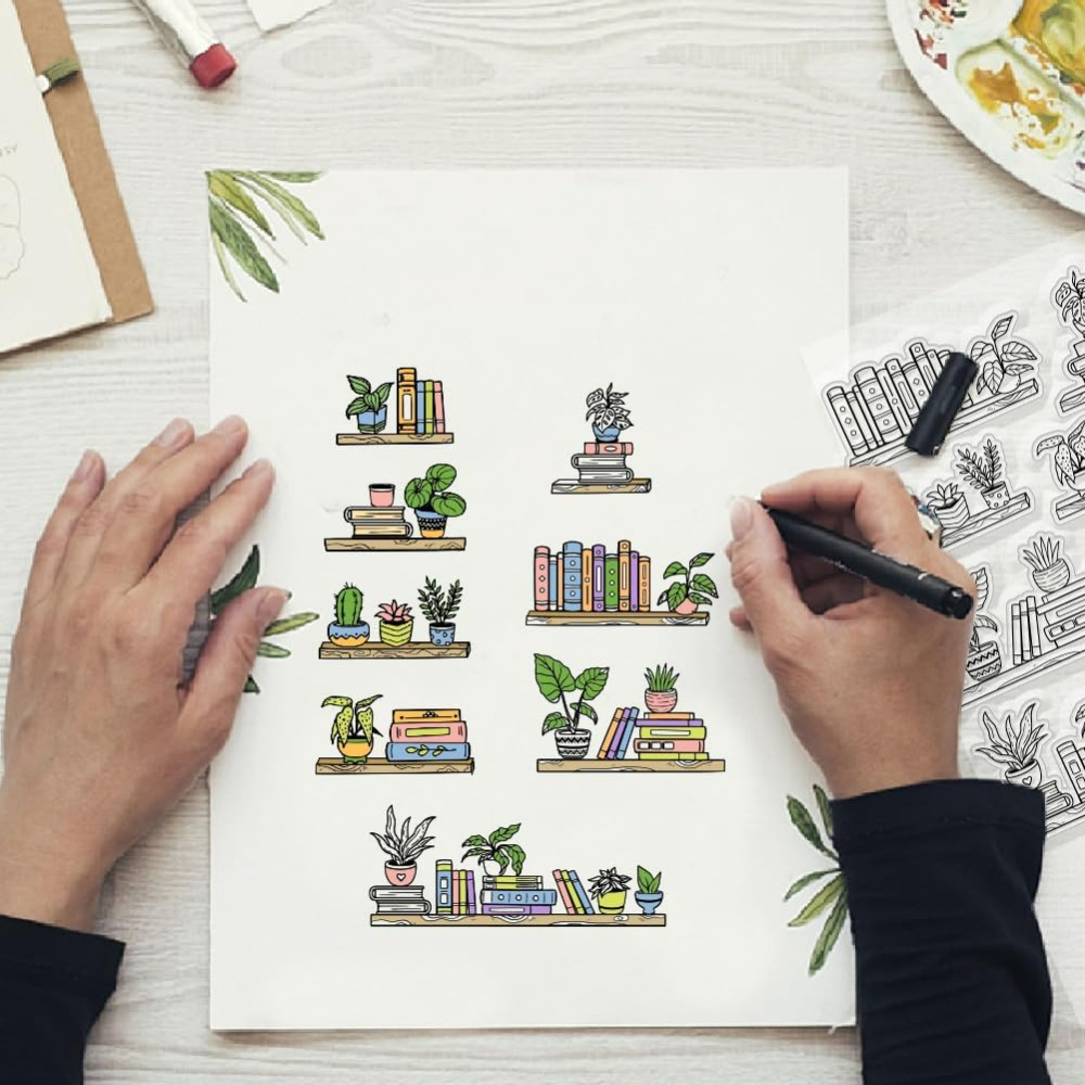 Potted Bookshelf Clear Stamps  - đánh giá và giá Clear Silicone Stamps For Card Making