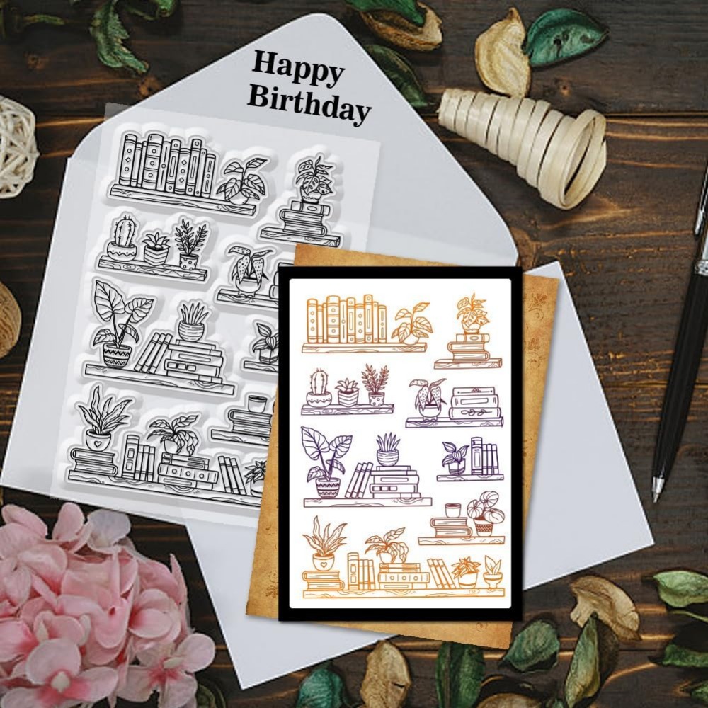 Potted Bookshelf Clear Stamps  - đánh giá và giá Clear Silicone Stamps For Card Making