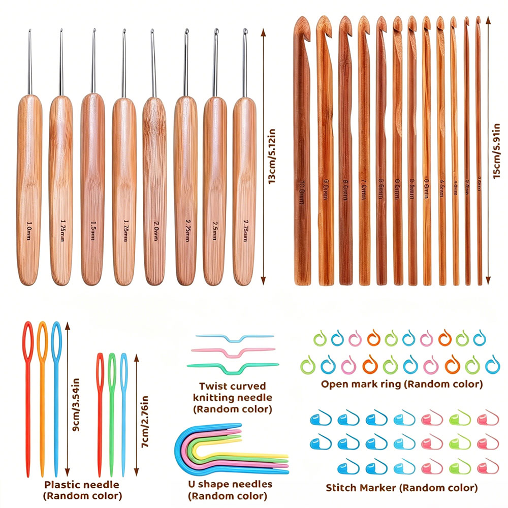 74pcs Bamboo Crochet Hooks Set - đánh giá và giá Craft Tools