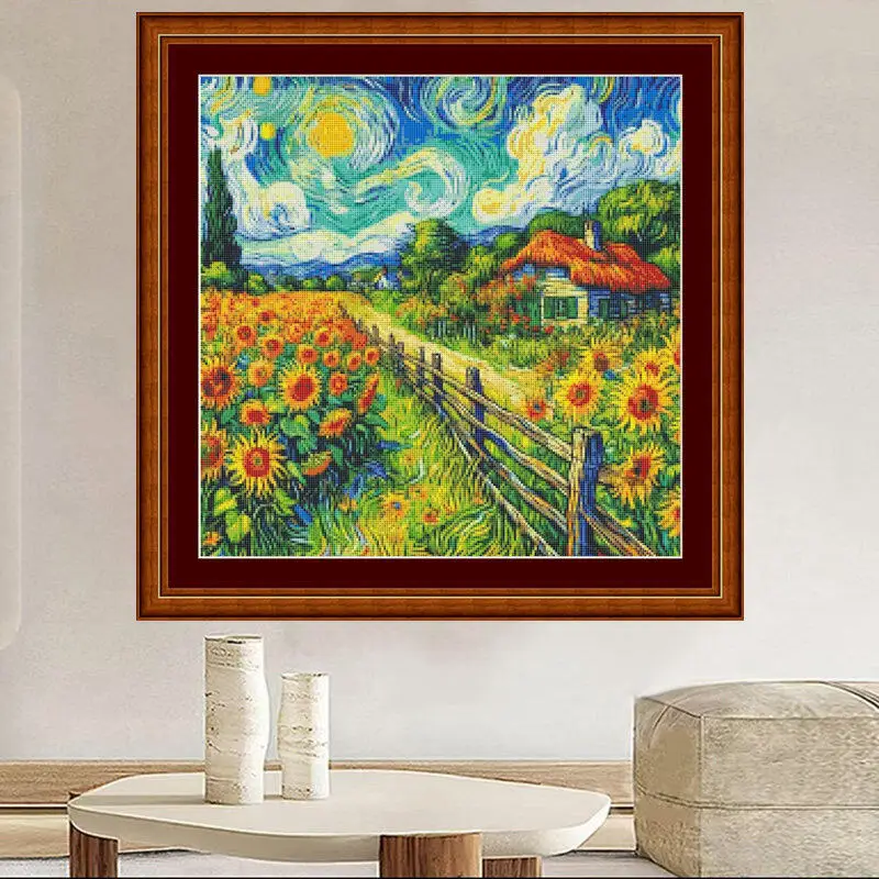 [[CC4656-Van Gogh Series Sunfl - đánh giá và giá Cross Stitch Stamped Kits Beginners