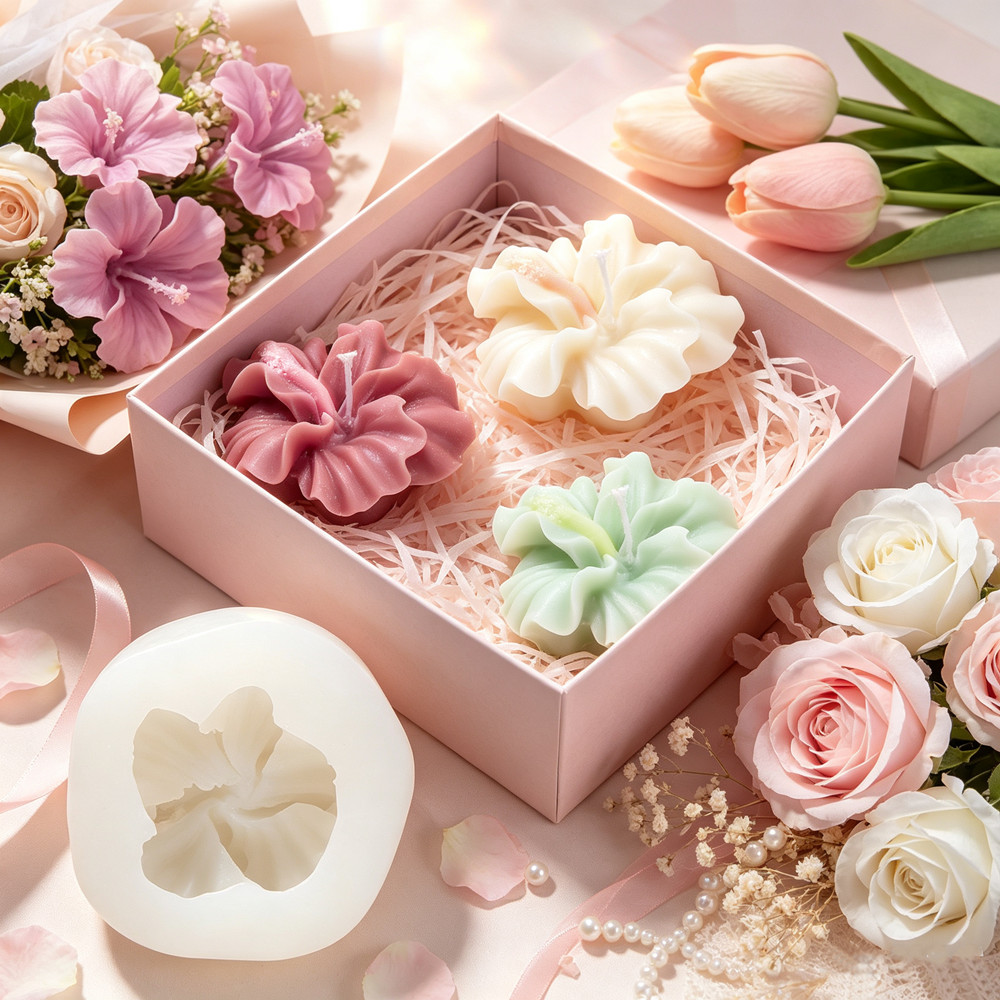 2pcs Hibiscus Flower Candle Mo - đánh giá và giá Silicone Epoxy Resin Molds Set